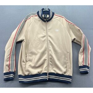 Jian Wang Track Jacket Mens 3XL Tan Full Zip Side Stripe Navy Red White
